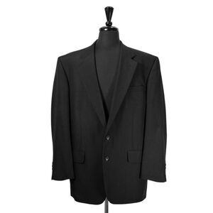 Stafford Mens Blazer Black Wool Polyester 2 Button Lined Jacket Sport Coat 44R
